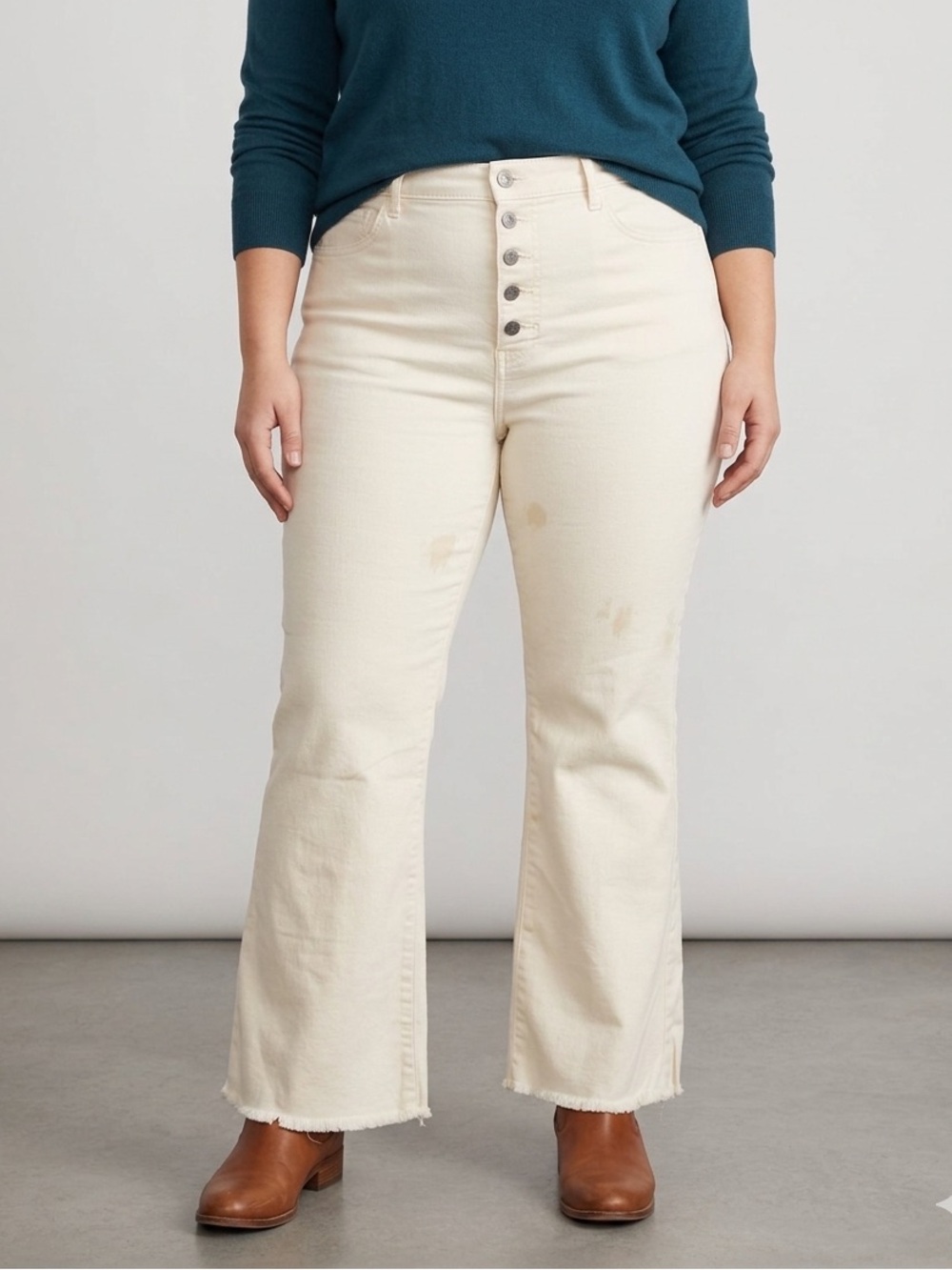 UpWest Cream High-Rise Button-Fly Flare Jeans N129-3